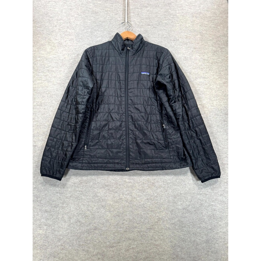 Patagonia Nano Puff Jacket Womens Large Black Quilted Pockets Winter Full Zip